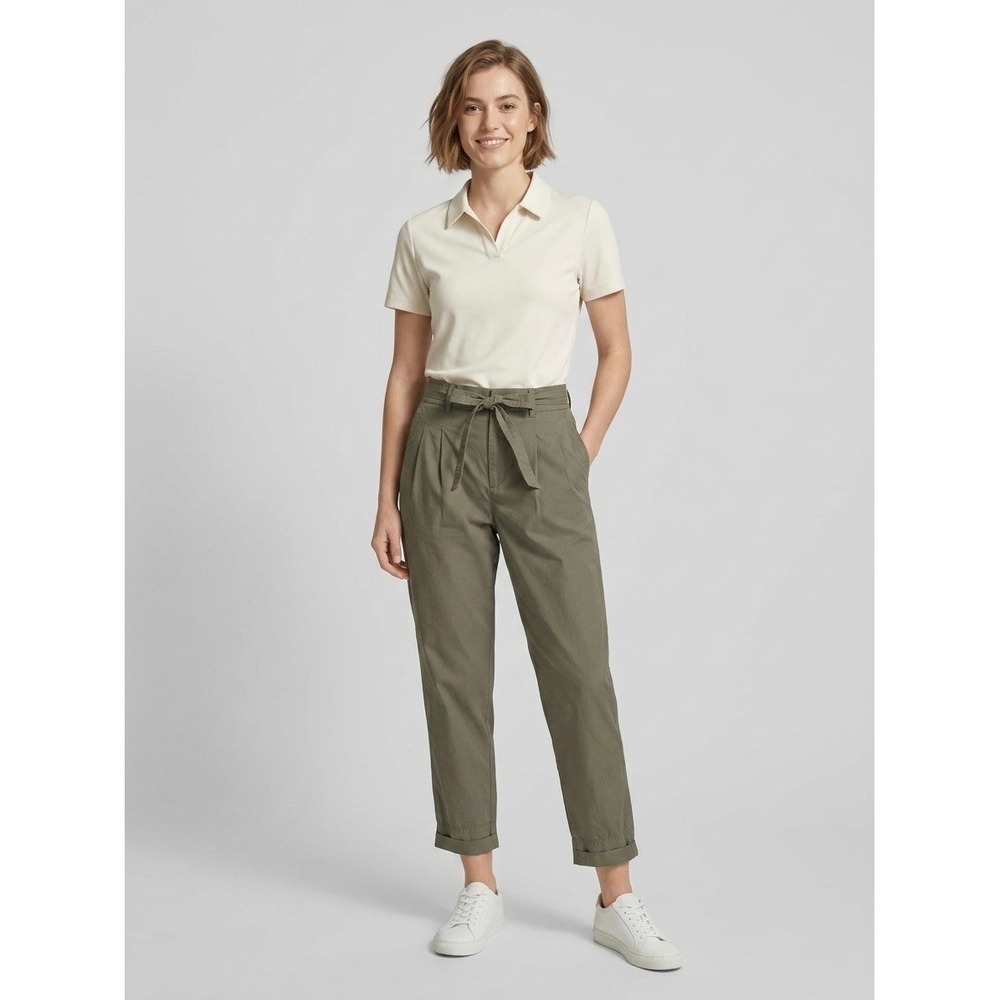 Everlane Fatigue Green Paperbag Poplin Tapered Pants High Rise Pleated Size 2